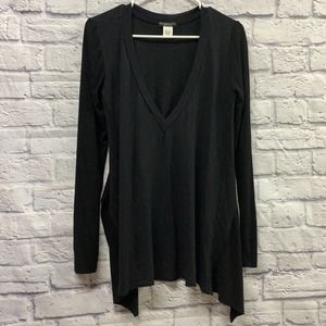 Beyond Yoga Black Soft Knit V-Neck High-Low Asymmetric Hem Long Sleeve Small